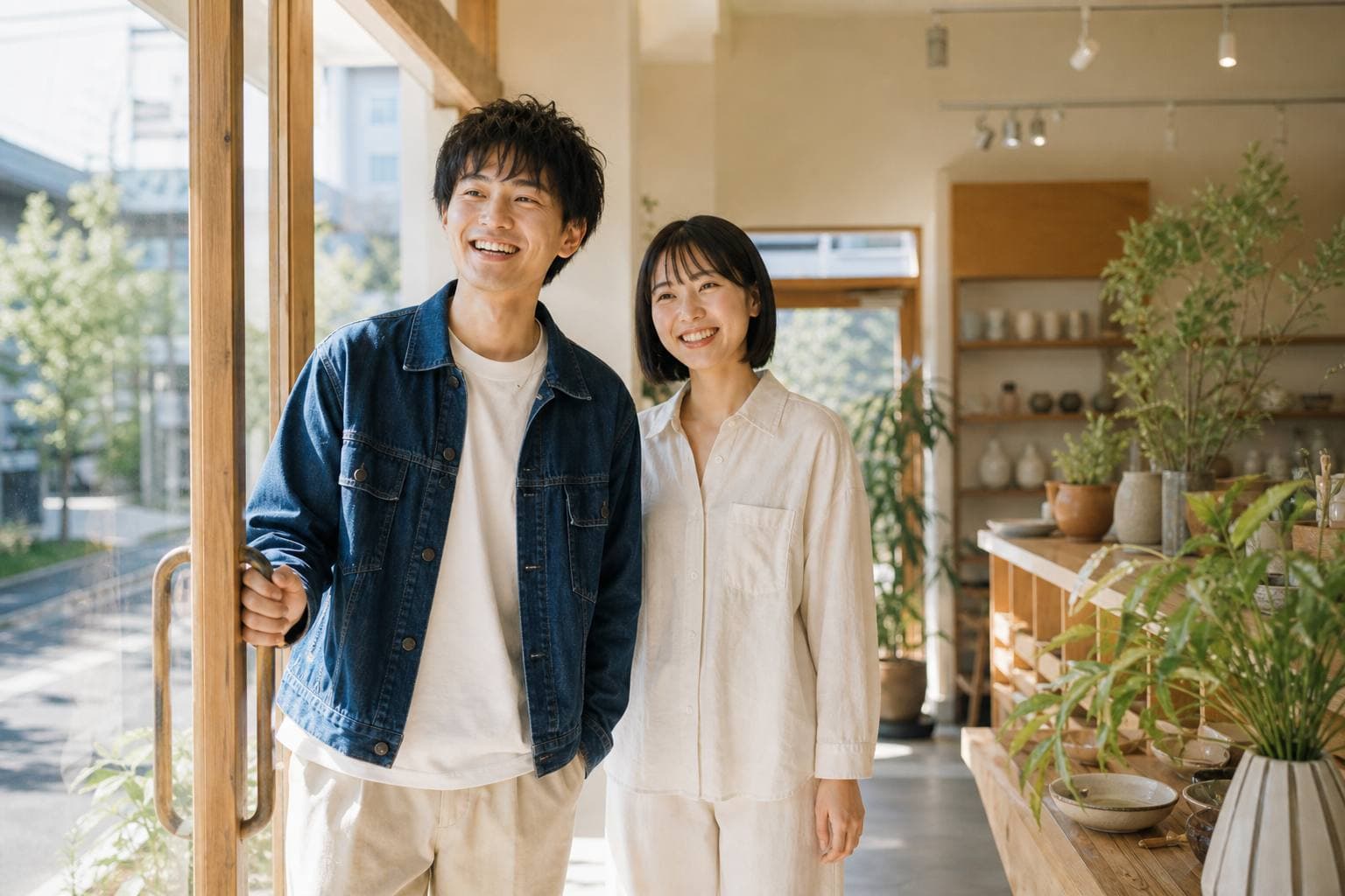 朝、笑顔で店の扉を開ける